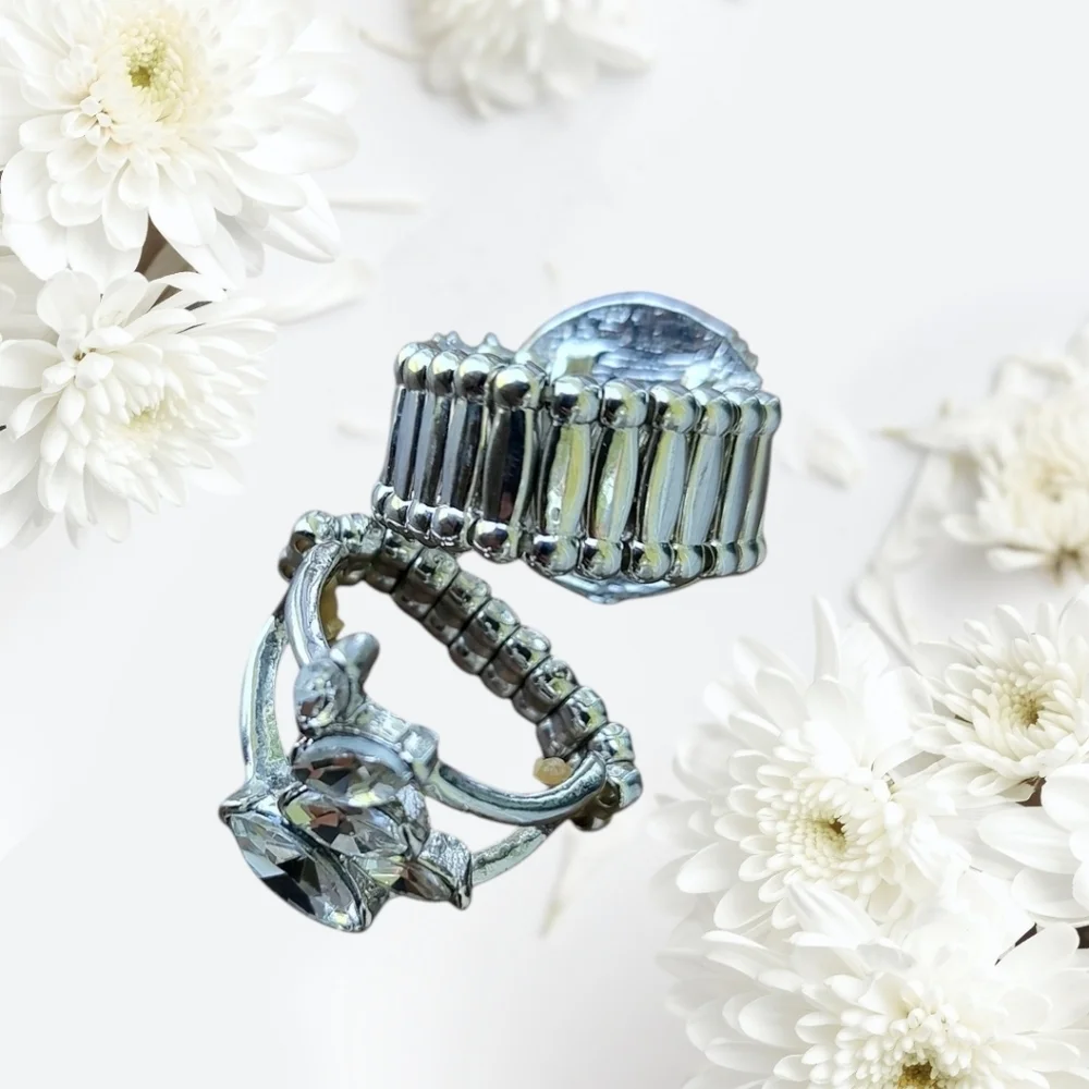 Torrid Elegant Silver and Pearl Cocktail Rings  with Stretchy Band